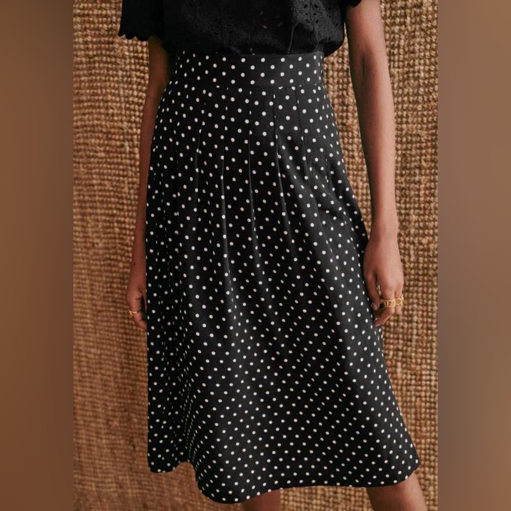 Sezane Alicia Black and White Polka Dot Midi Skirt